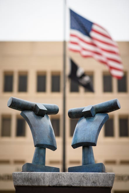 "Two Witnesses" by Shawn Morin is located in front of the Cumberland County Courthouse on Dick St. This piece is part of the city’s permanent public art pieces.