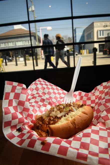 A chili dog from American Cravings Food Truck. Pictured at Haymount Truck Stop at 100 Broadfoot Ave.