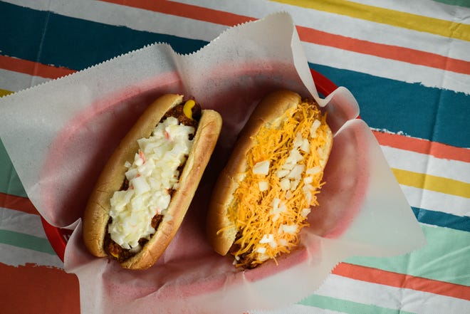 A Carolina hotdog and a Coney dog from Will's Grill at 4011 Sycamore Dairy Road