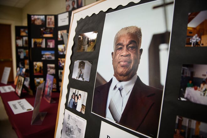 A portrait of Dr. Aaron Johnson on display at Mt. Sinai Missionary Baptist Church's museum.