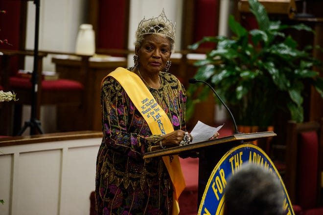 Louise C. McQueen, the 2016 Mother of the Year, talks before the annual crowning for the Mother of the Year 2017 by the Fayetteville branch of the NAACP on Sunday April 23, 2017 at Lewis Chapel Missionary Baptist Church.