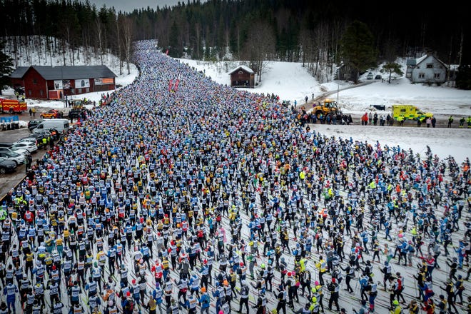 March 3, 2024 : Competitors start the cross-country ski classics race Vasaloppet in Saelen, Sweden.