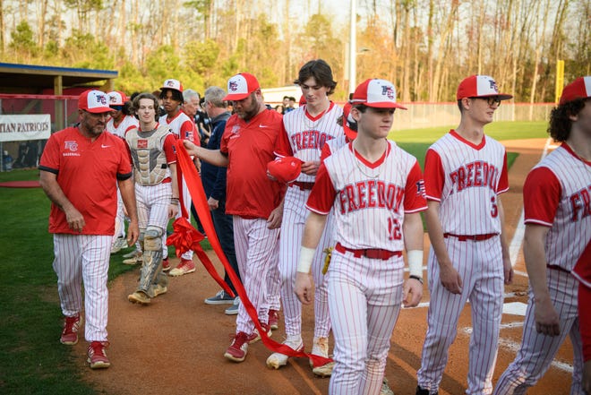 Freedom Christian Academy plays their first game on their new baseball field against St. Pauls on Thursday, March 14, 2024.