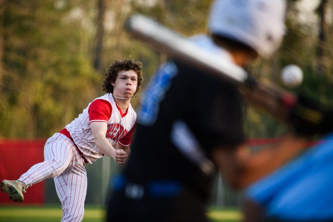 Freedom Christian’s Andrew Corney fires off a pitch to a St. Pauls batter on Thursday, March 14, 2024, at Freedom Christian Academy.