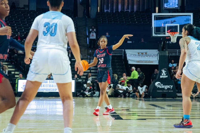 Terry Sanford takes on West Rowan in the 2024 NCHSAA girls' basketball 3A state championship on Friday, March 15, at Lawrence Joel Veterans Memorial Coliseum on Winston Salem.