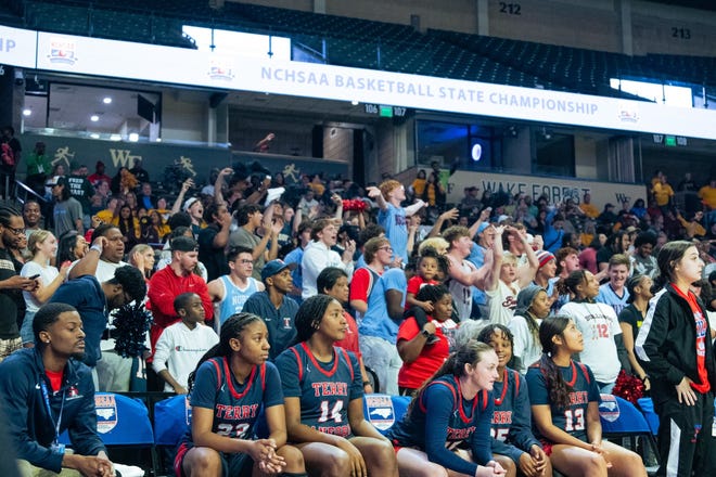 Terry Sanford takes on West Rowan in the 2024 NCHSAA girls' basketball 3A state championship on Friday, March 15, at Lawrence Joel Veterans Memorial Coliseum on Winston Salem.