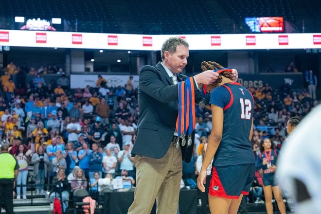 Terry Sanford takes on West Rowan in the 2024 NCHSAA girls' basketball 3A state championship on Friday, March 15, at Lawrence Joel Veterans Memorial Coliseum on Winston Salem.