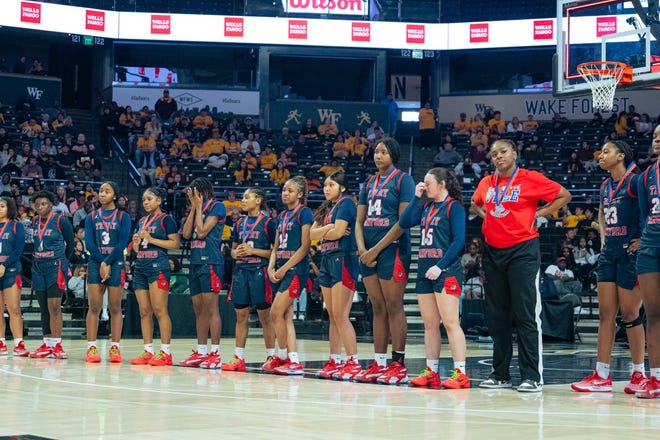 Terry Sanford takes on West Rowan in the 2024 NCHSAA girls' basketball 3A state championship on Friday, March 15, at Lawrence Joel Veterans Memorial Coliseum on Winston Salem.