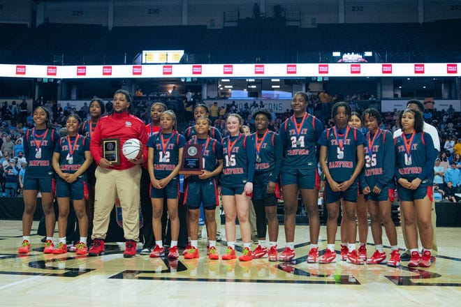 Terry Sanford takes on West Rowan in the 2024 NCHSAA girls' basketball 3A state championship on Friday, March 15, at Lawrence Joel Veterans Memorial Coliseum on Winston Salem.