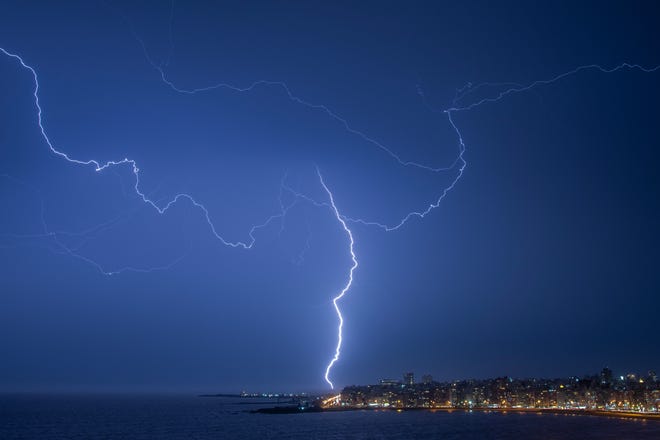 March 19, 2024: Lightning strikes during a thunderstorm in Montevideo, Uruguay.