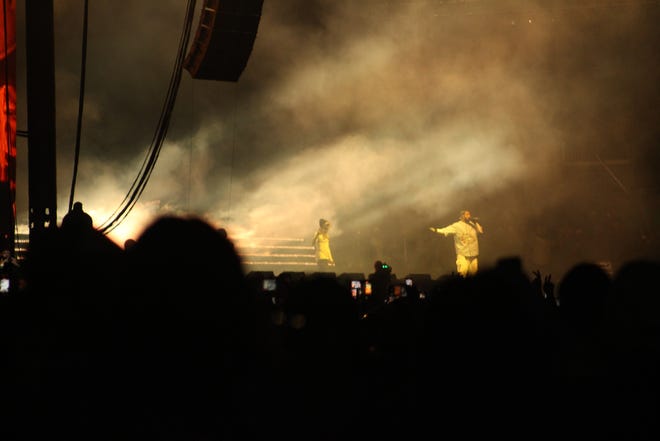 Lil Wayne, left, and Drake perform during Dreamville Festival at Dorothea Dix Park in Raleigh on Sunday, April 2, 2023.
