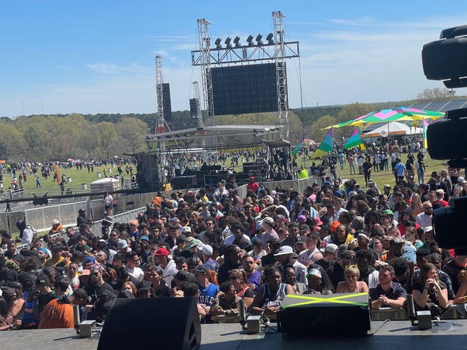 Crowds await the start of performances at Dreamville Festival at Dorothea Dix Park in Raleigh on Saturday, April 2, 2022.