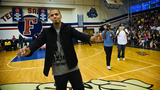 Fayetteville native rapper J. Cole after a talk at his alma mate Terry Sanford. He received a proclamation from the county declaring March 1st 2012 J. Cole day.